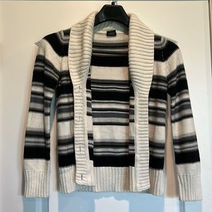 Womens striped, button up, long sleeve sweater